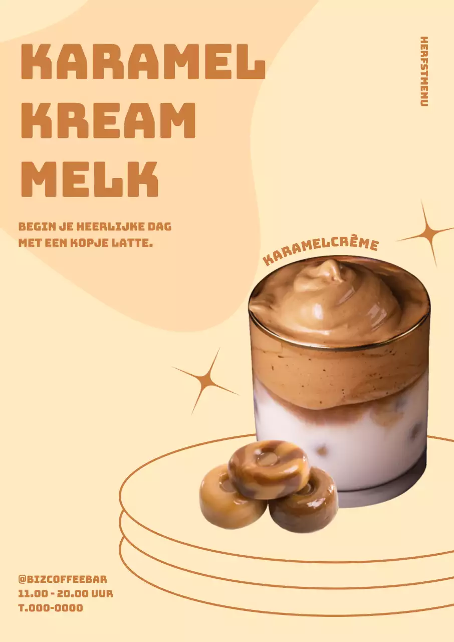 Caramel room latte poster met ingevulde vormen op ivoorkleurige achtergrond
