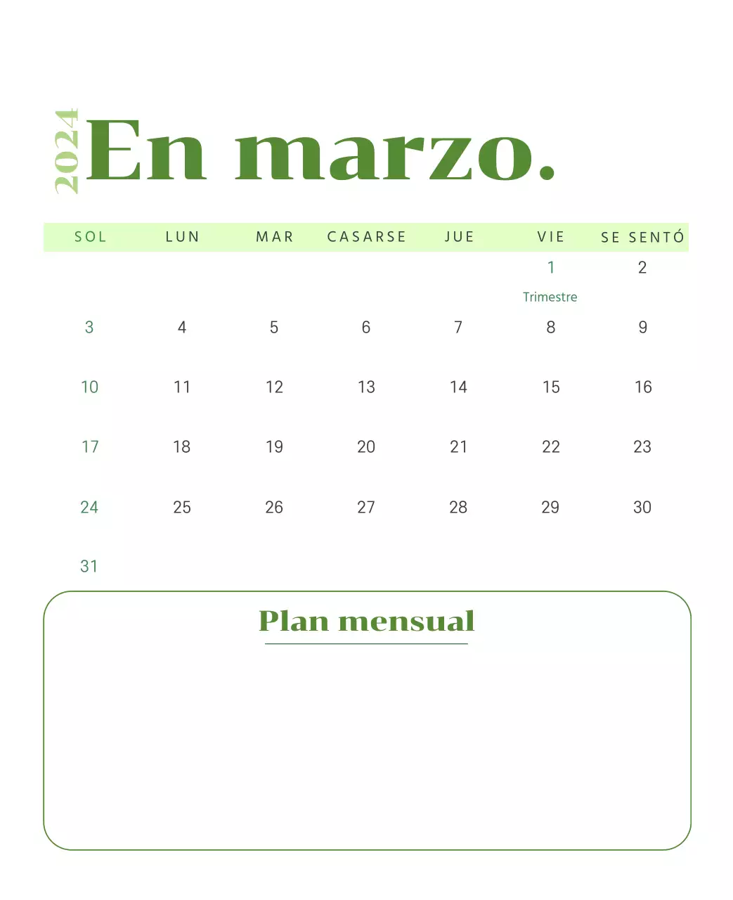 Calendario con ilustraciones juveniles sobre fondo amarillo y verde