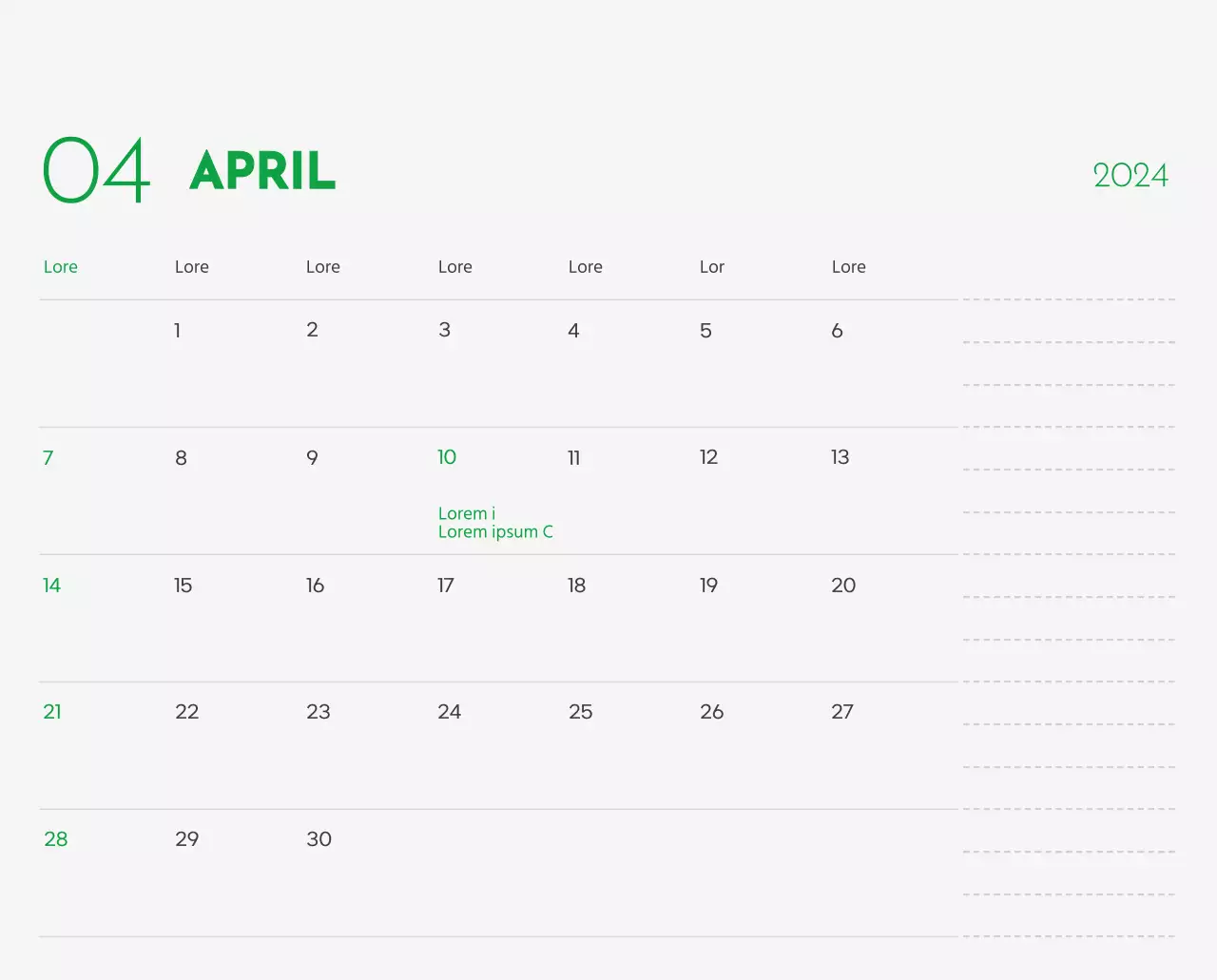 Ein Kalender mit einem Bild eines Welpen und einer niedlichen Botschaft in grünen Akzenten