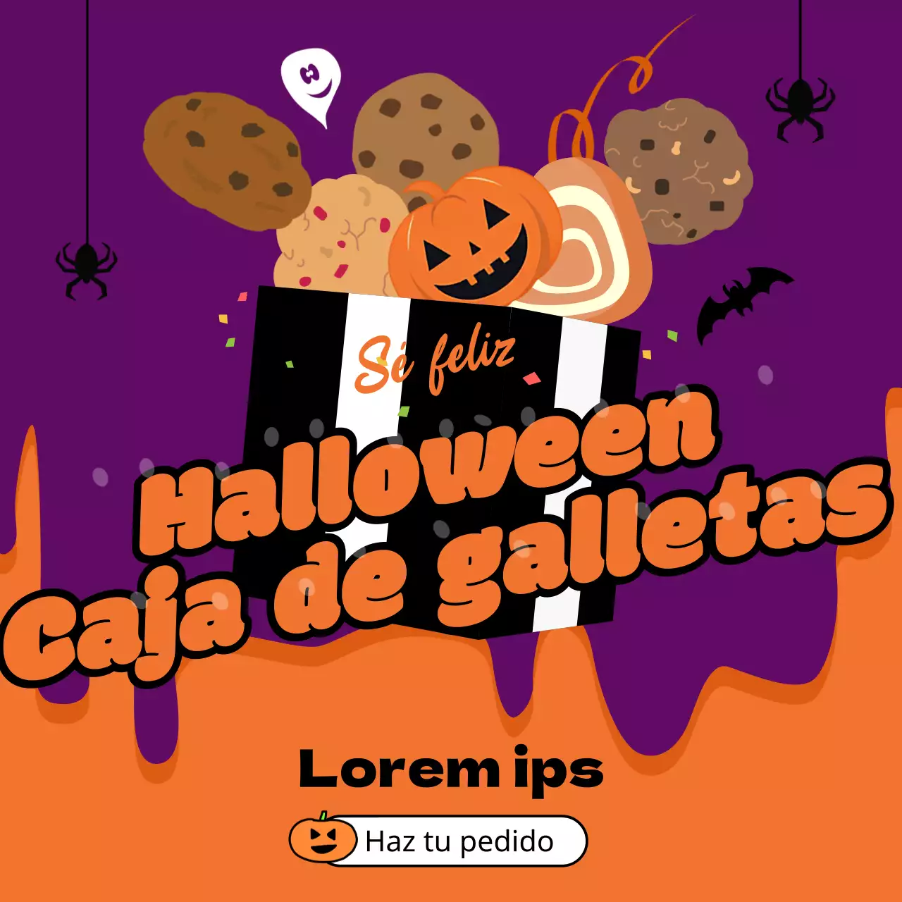 Evento de pedido de caja de galletas con ilustración de bora naranja