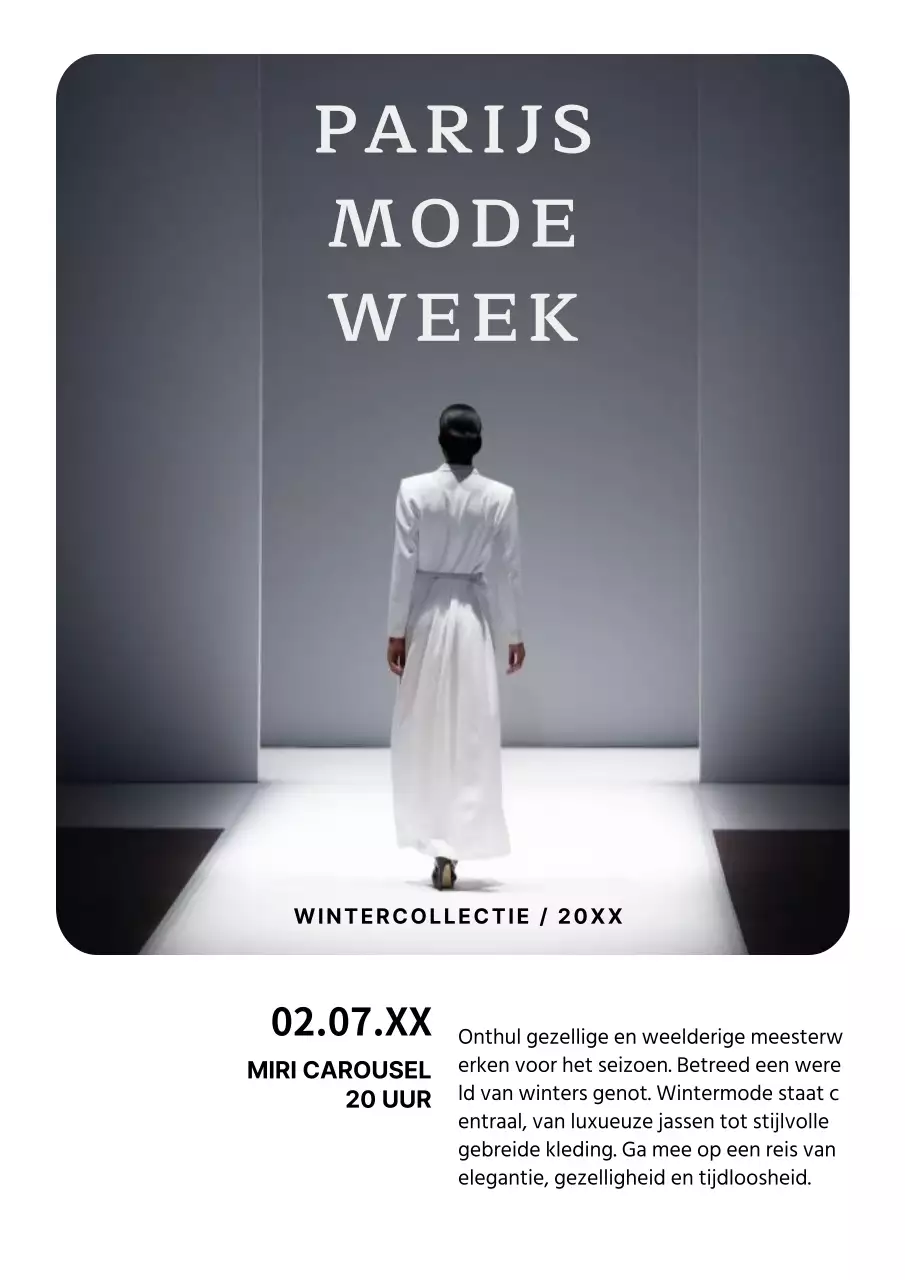 Moderne catwalkadvertentie in wit en zwart