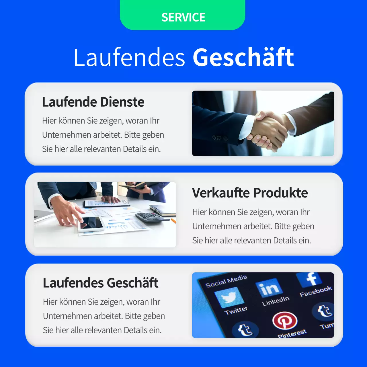 Ein einfaches blaues und grünes Unternehmensprofil