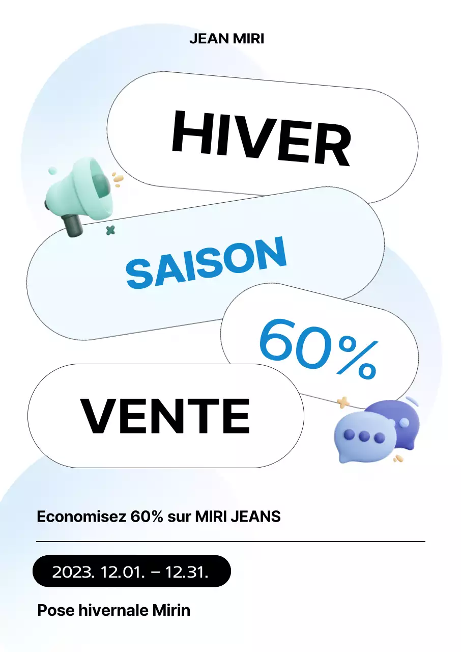 Une notification de vente hebdomadaire d'hiver claire, nette et ressemblant à un bouton