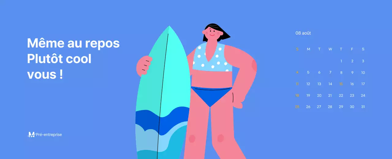 Calendrier de motivation avec des illustrations énergiques et des citations positives sur un fond bleu clair