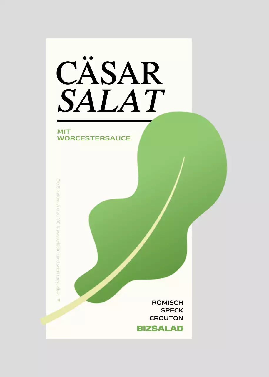 Salatetiketten mit grünen und roten Gemüseabbildungen