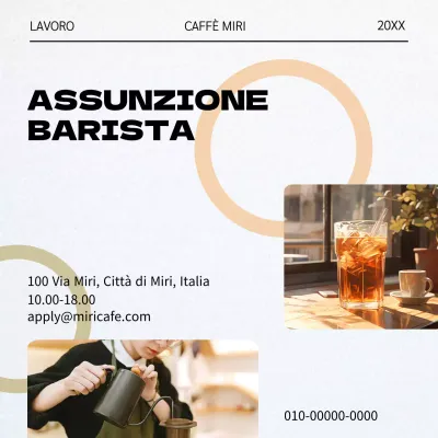 Annuncio di lavoro moderno per barista in bianco e nero