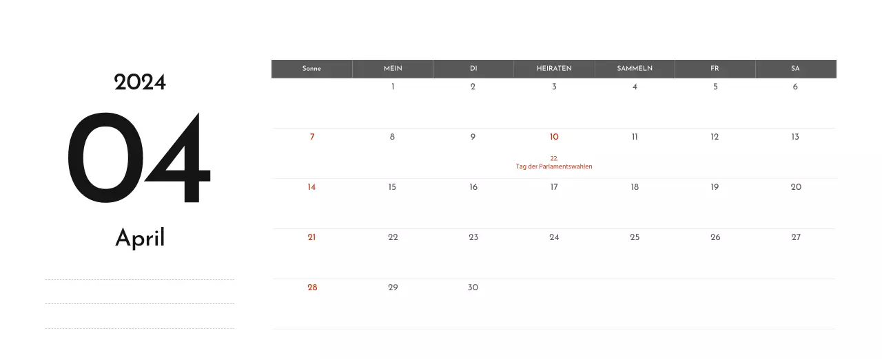 Ein einfacher Unternehmenskalender in Grau