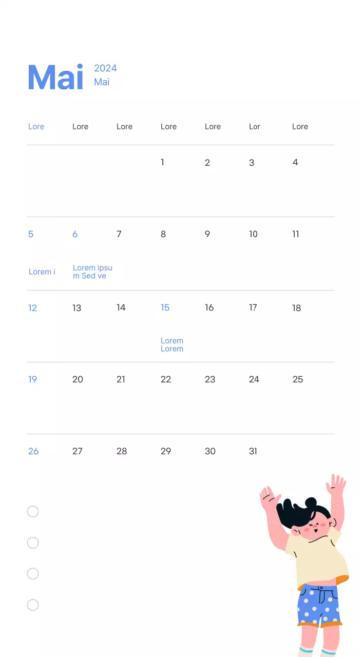 Calendrier de motivation avec des illustrations énergiques et des citations positives sur un fond bleu clair