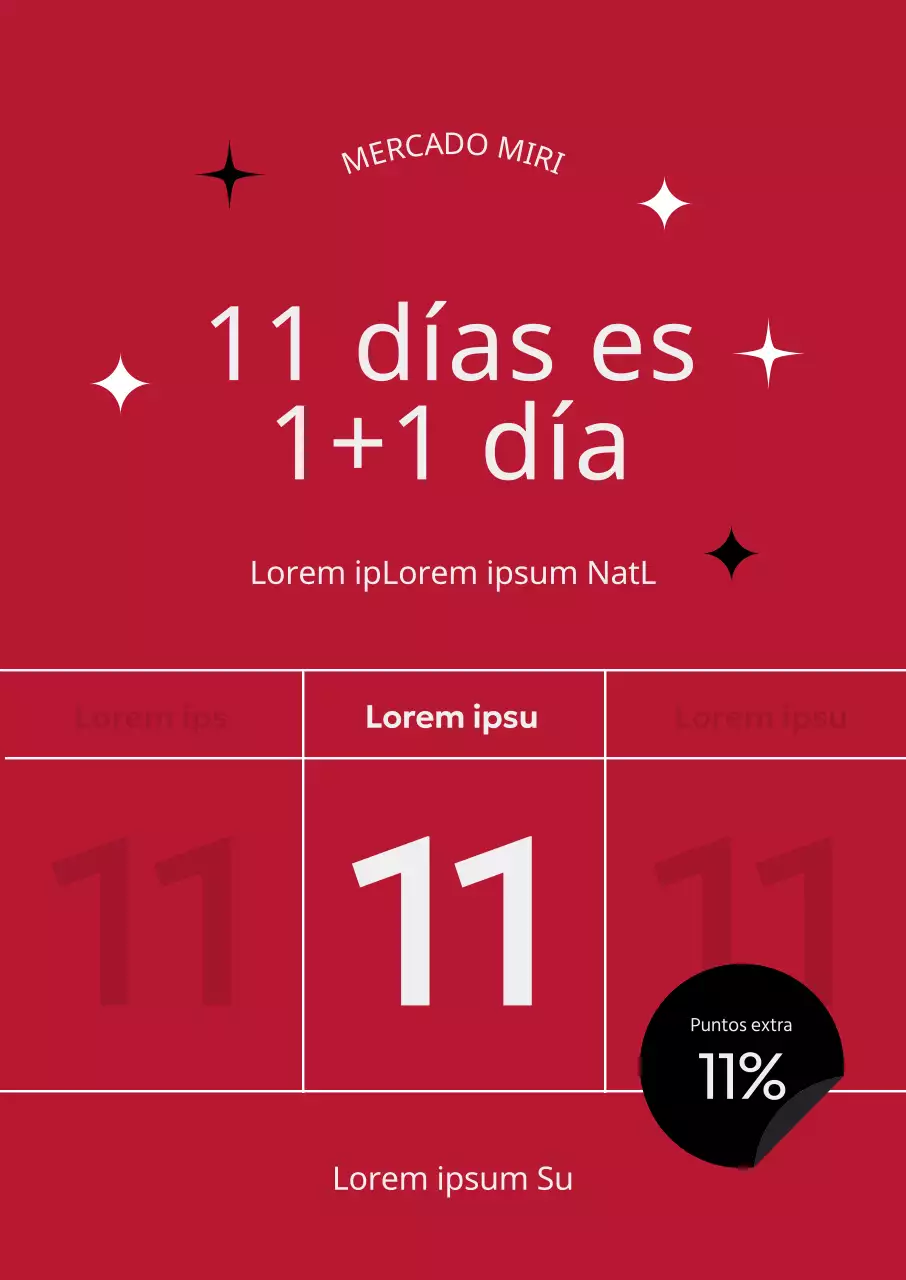Promoción "Compre uno y llévese otro gratis" con un gráfico de números destacados en concepto de calendario sobre fondo rojo