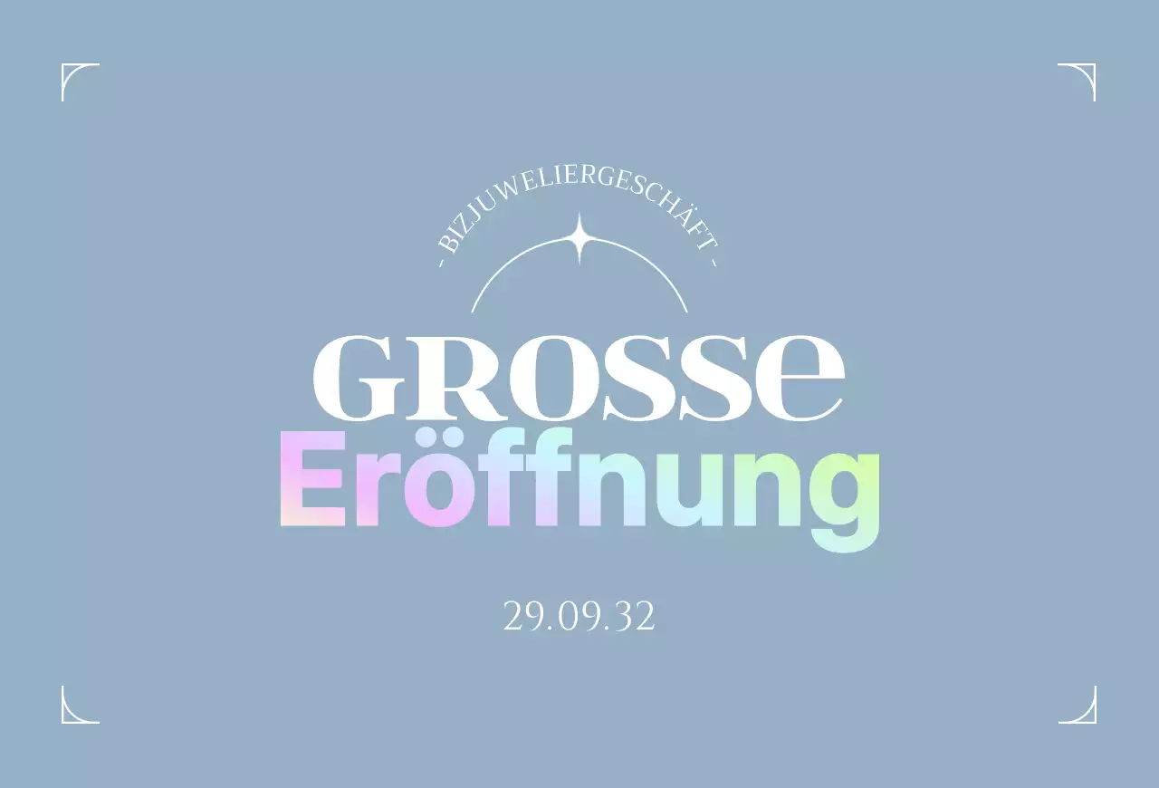 Eine Postkarte zur Eröffnung eines Juweliergeschäfts in hellblauen Tönen