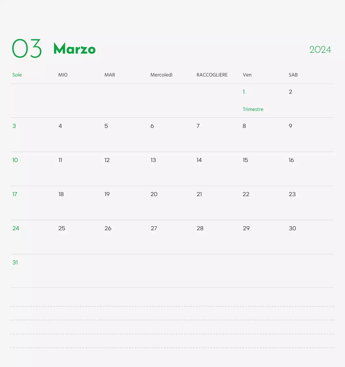 Un calendario con l'immagine di un cucciolo e un simpatico messaggio in verde.