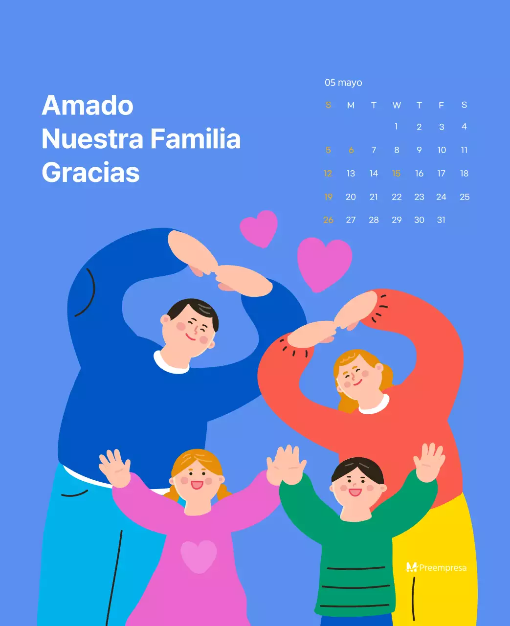 Calendario motivacional con ilustraciones llenas de energía y citas positivas sobre fondo azul claro