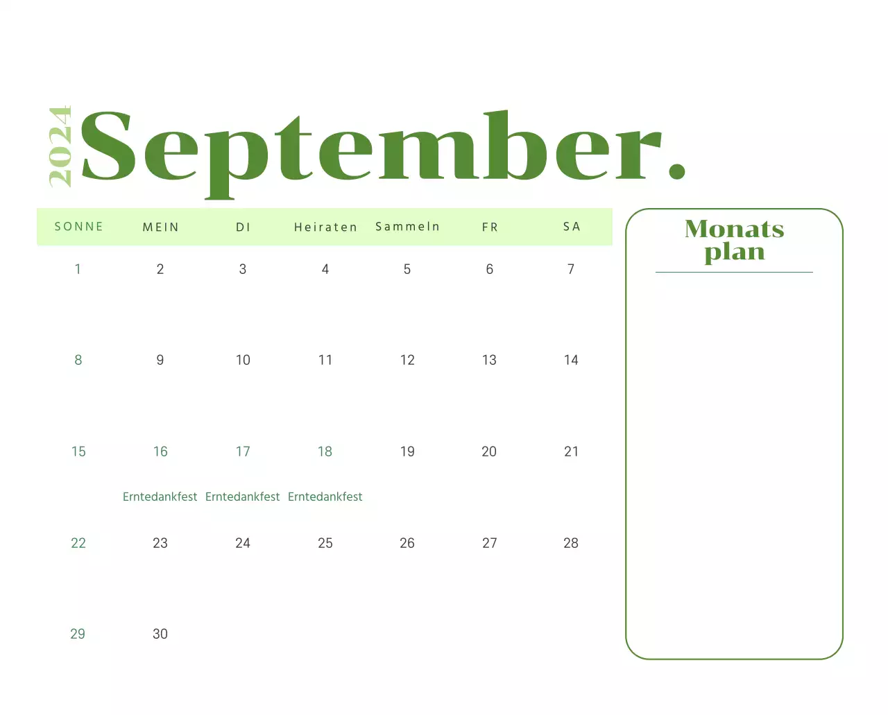 Kalender mit Jugendillustrationen auf gelbem und grünem Hintergrund