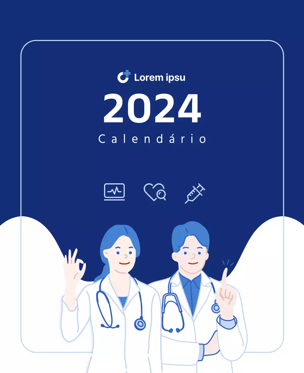 Calendário simples com ilustrações simples em azul
