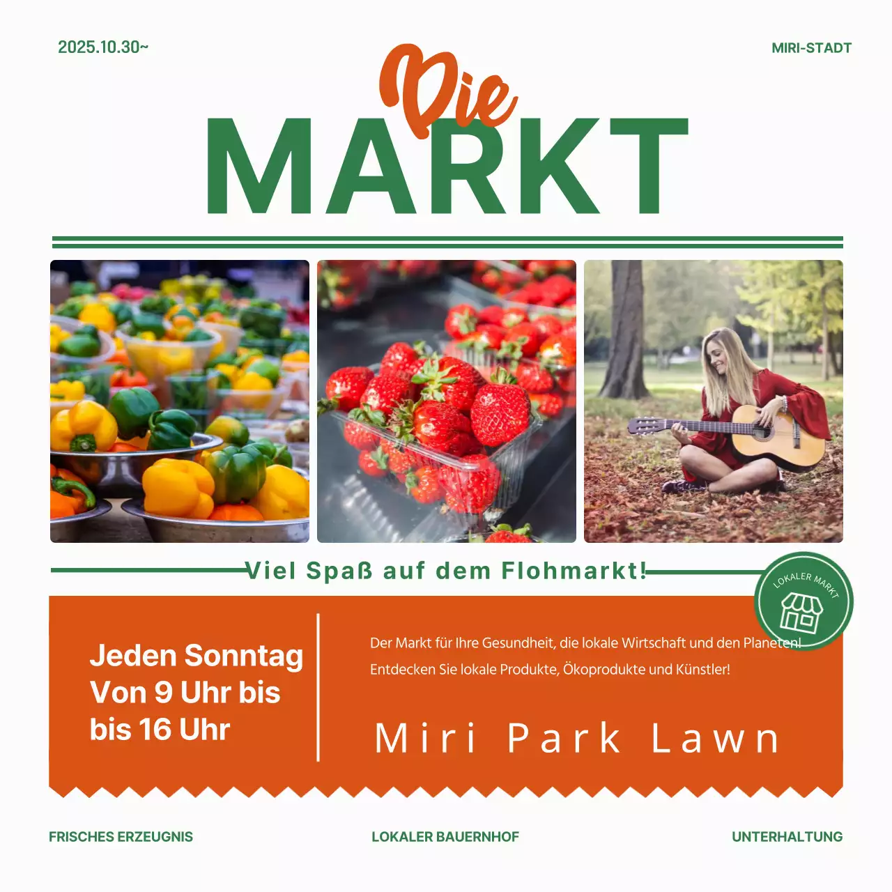 Ein einfaches grünes und rotes Flugblatt im Zeitungsstil zur Werbung für Ihren Flohmarkt