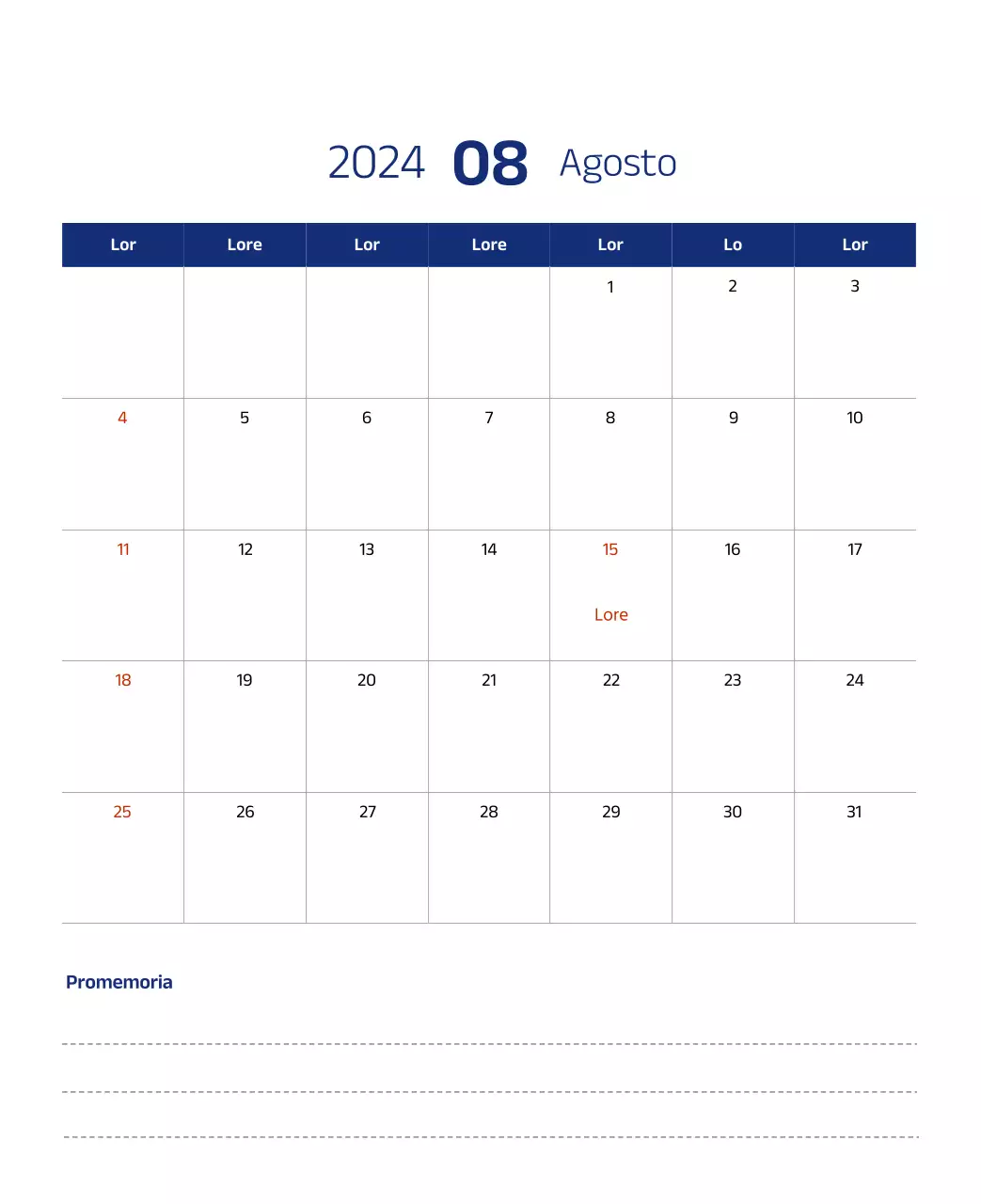Calendario semplice con illustrazioni pulite in blu