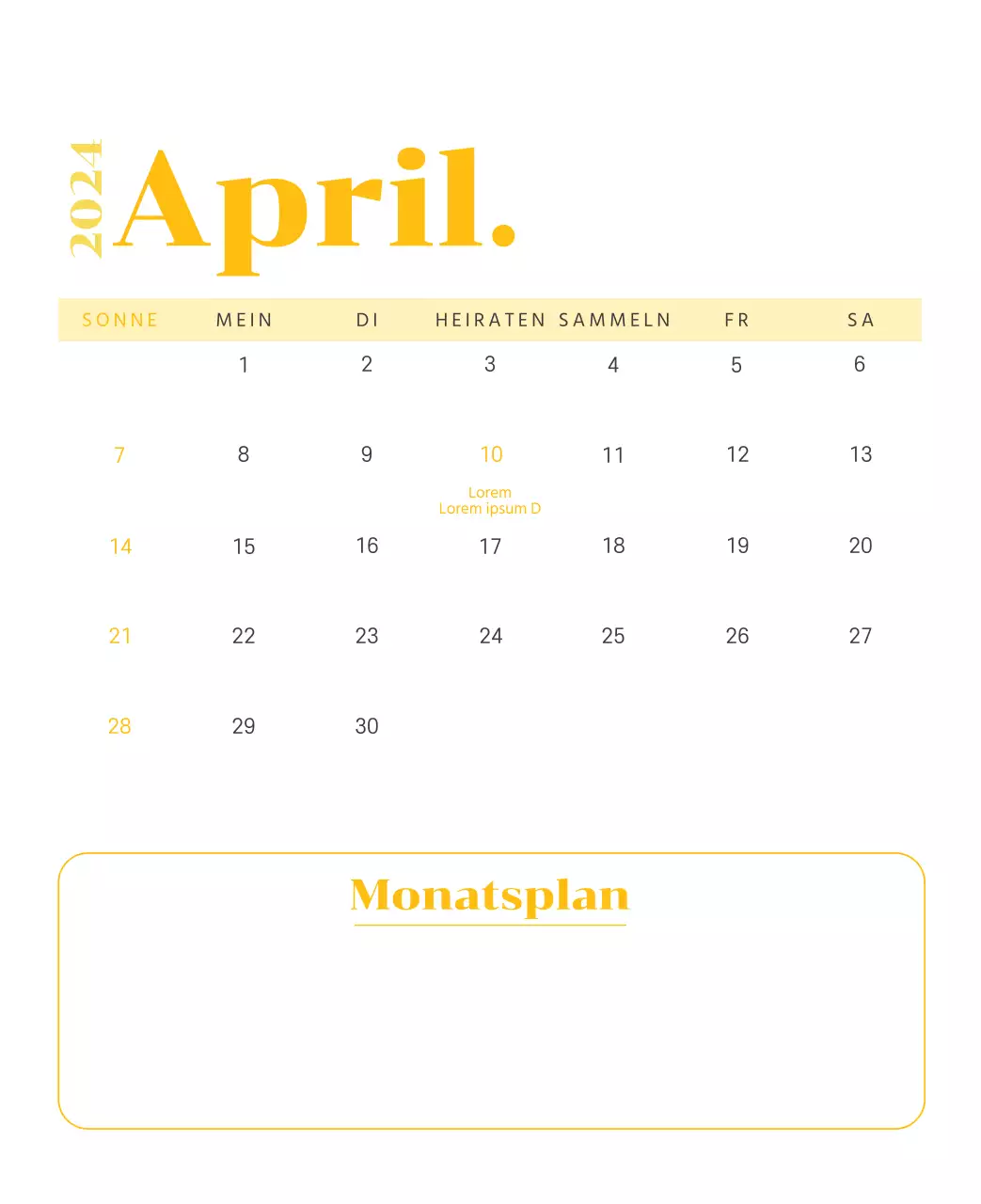 Kalender mit Jugendillustrationen auf gelbem und grünem Hintergrund