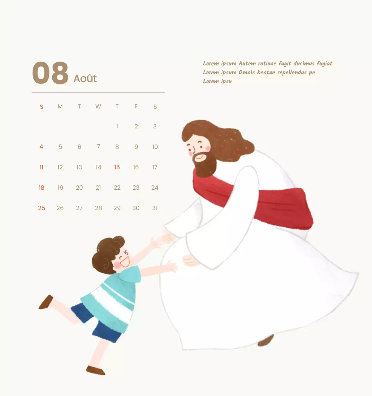 Un calendrier dévotionnel avec des illustrations douces et des versets bibliques sur un fond bleu clair.