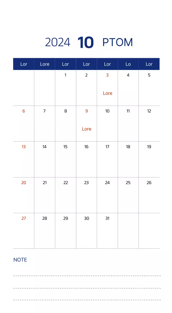 Calendrier simple avec des illustrations épurées en bleu