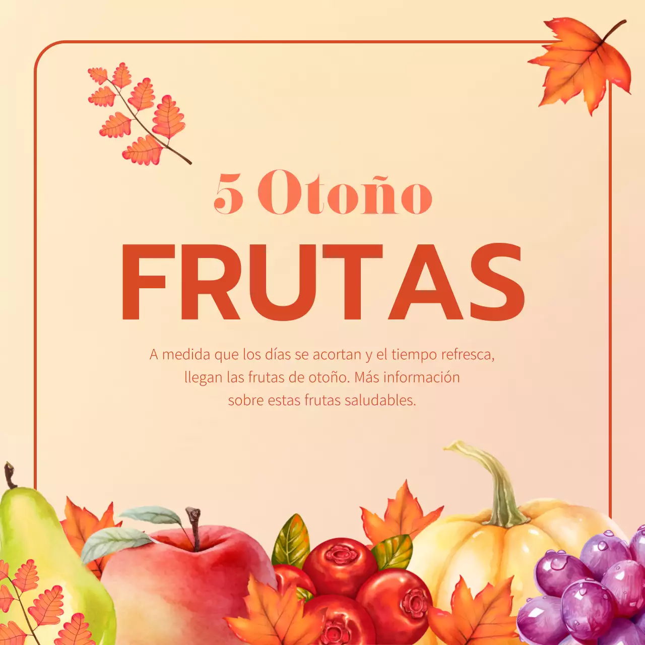 Promociona la fruta de temporada vintage en naranja y beige