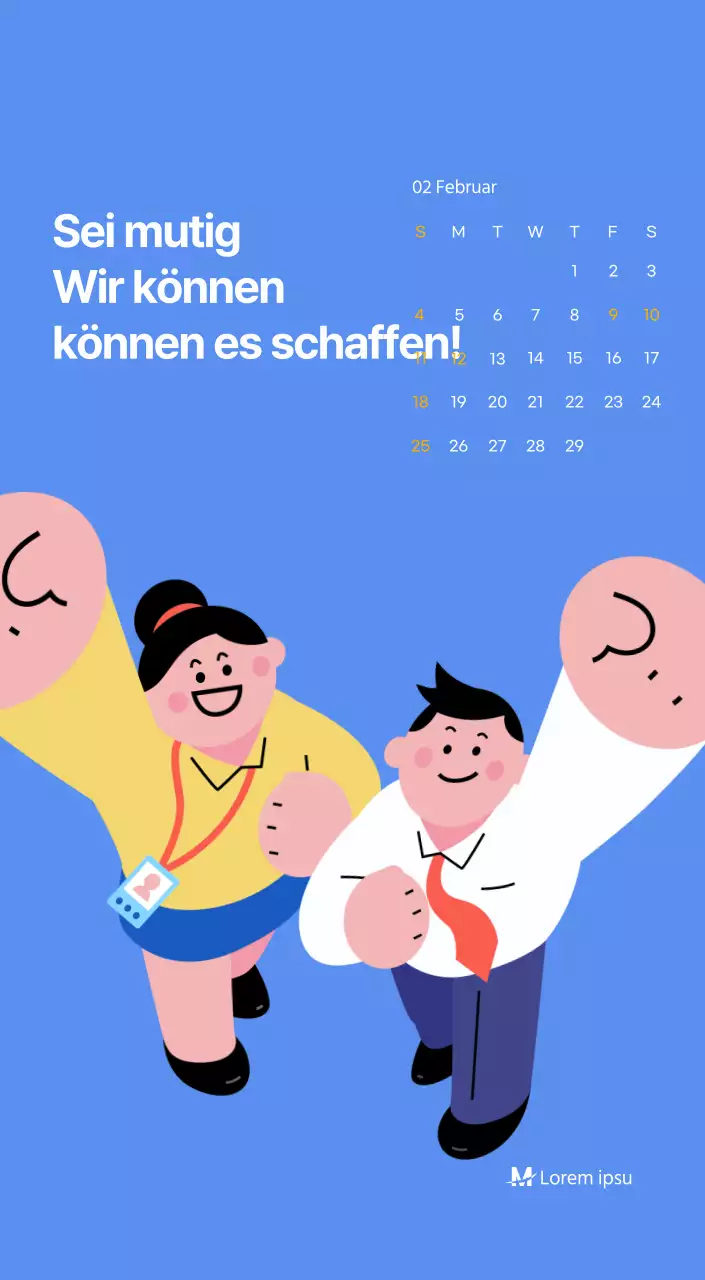 Motivationskalender mit energiegeladenen Illustrationen und positiven Zitaten auf hellblauem Hintergrund