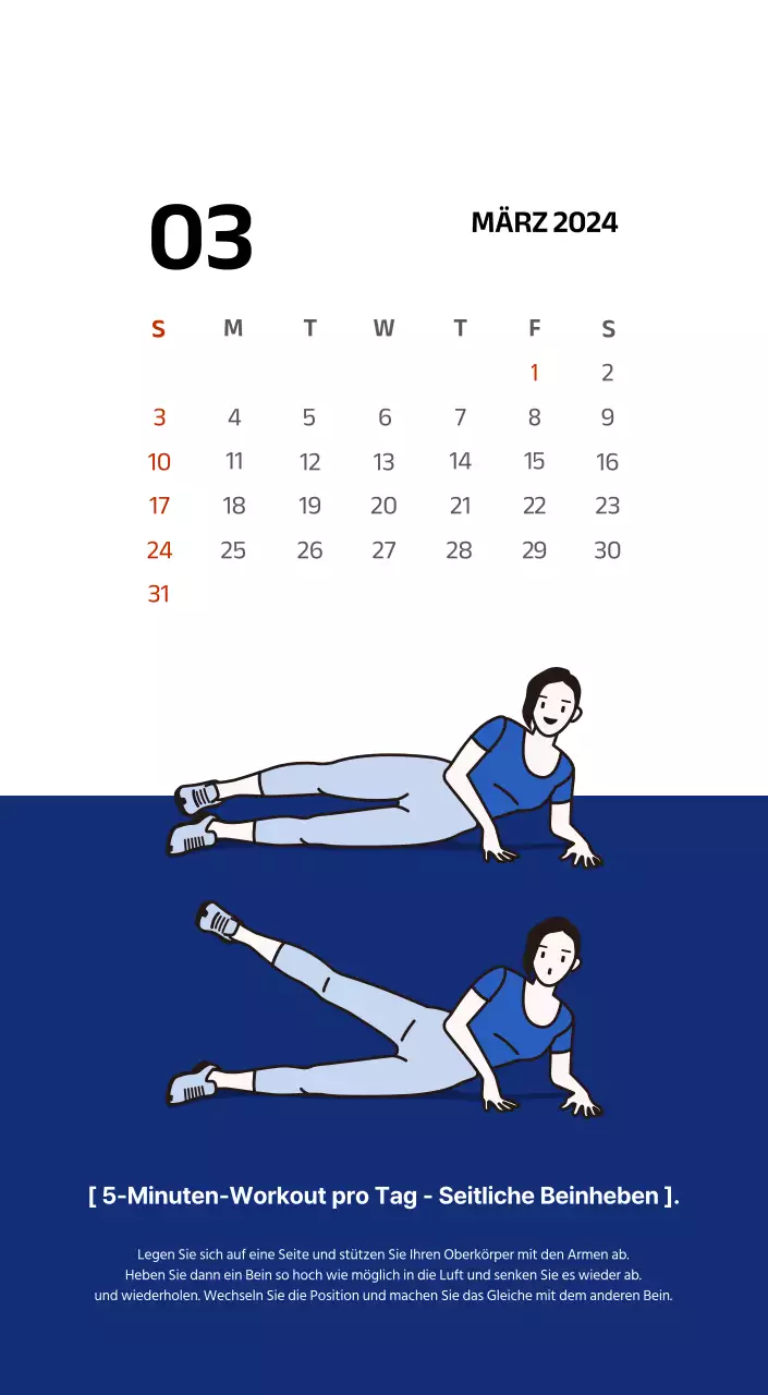 Einfacher Kalender mit klaren Illustrationen in Blau
