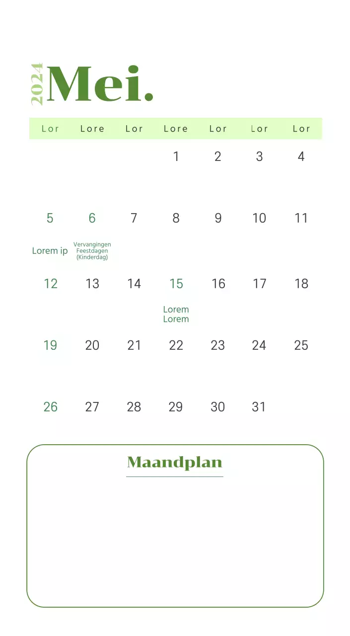 Kalender met jeugdillustraties op een gele en groene achtergrond