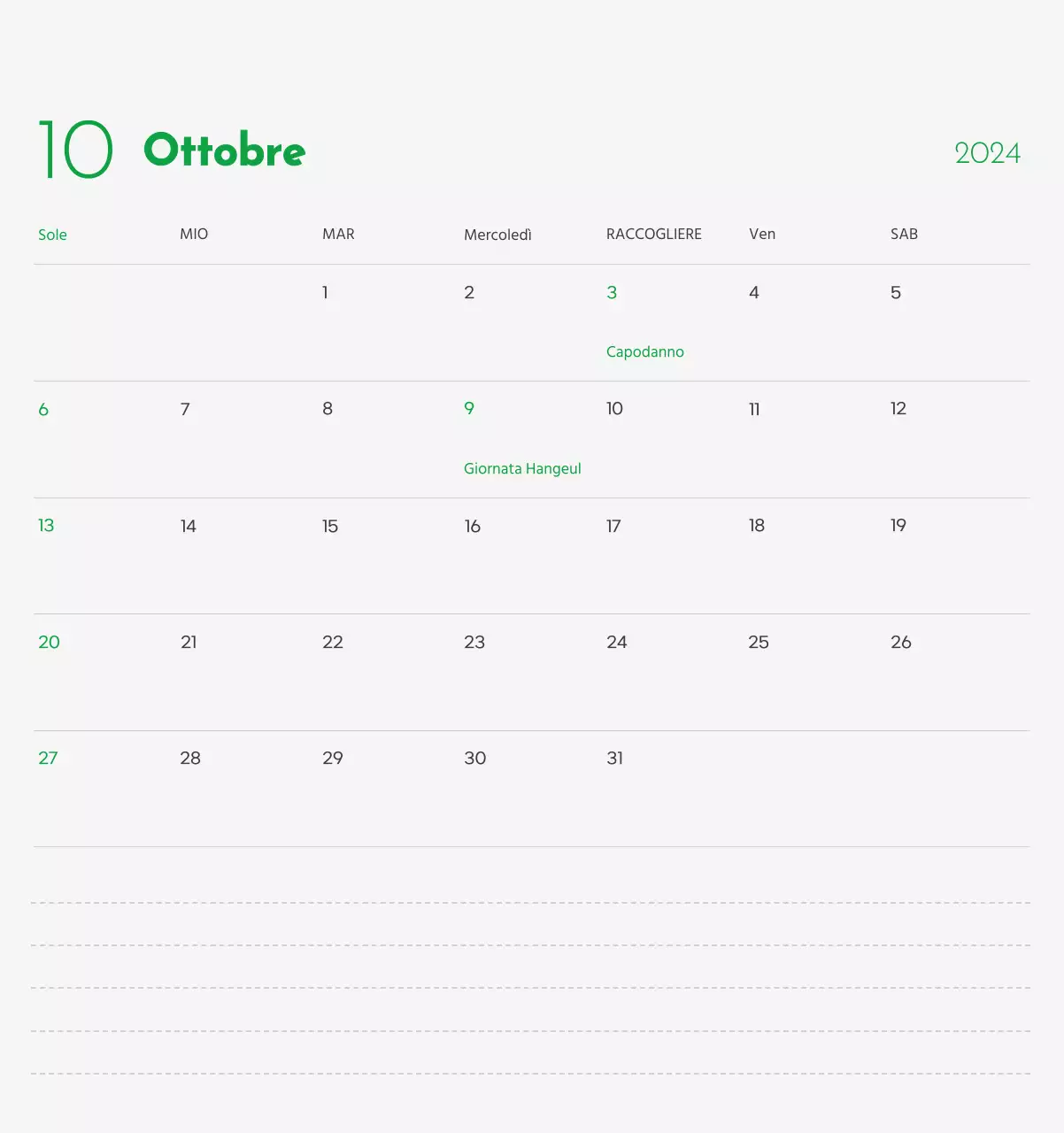 Un calendario con l'immagine di un cucciolo e un simpatico messaggio in verde.