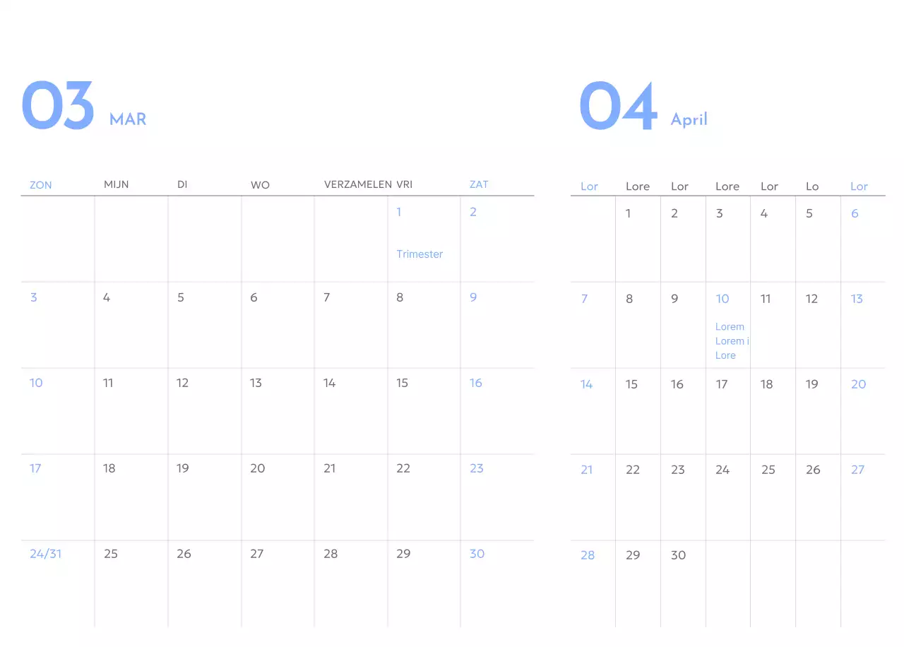 Goal tracker kalender met een vleugje blauw