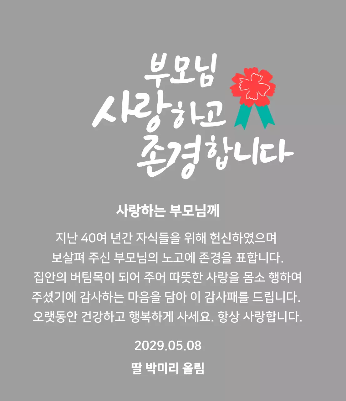 빨간색 카네이션 일러스트가있는 어버이날 캘리그라피