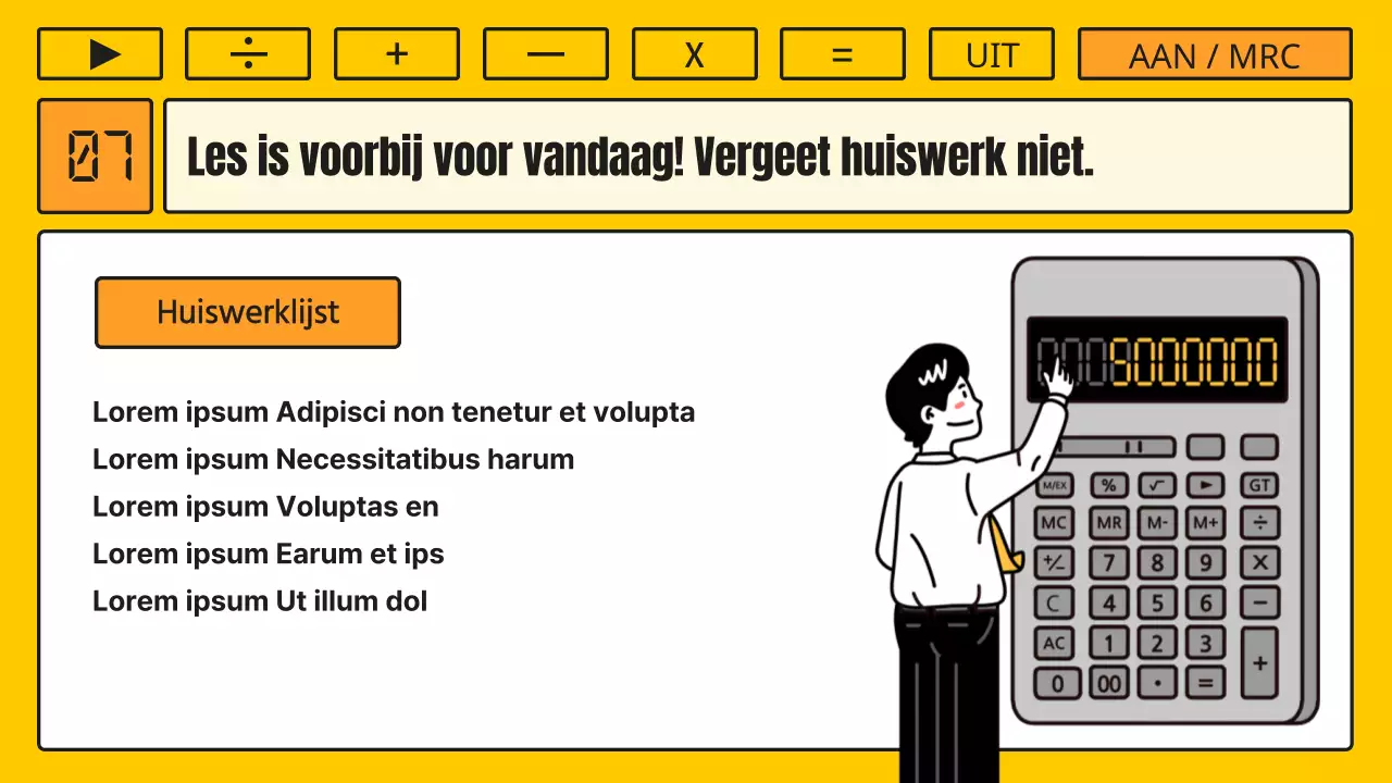 Wiskunde les met een kitscherig geel en oranje rekenmachine concept