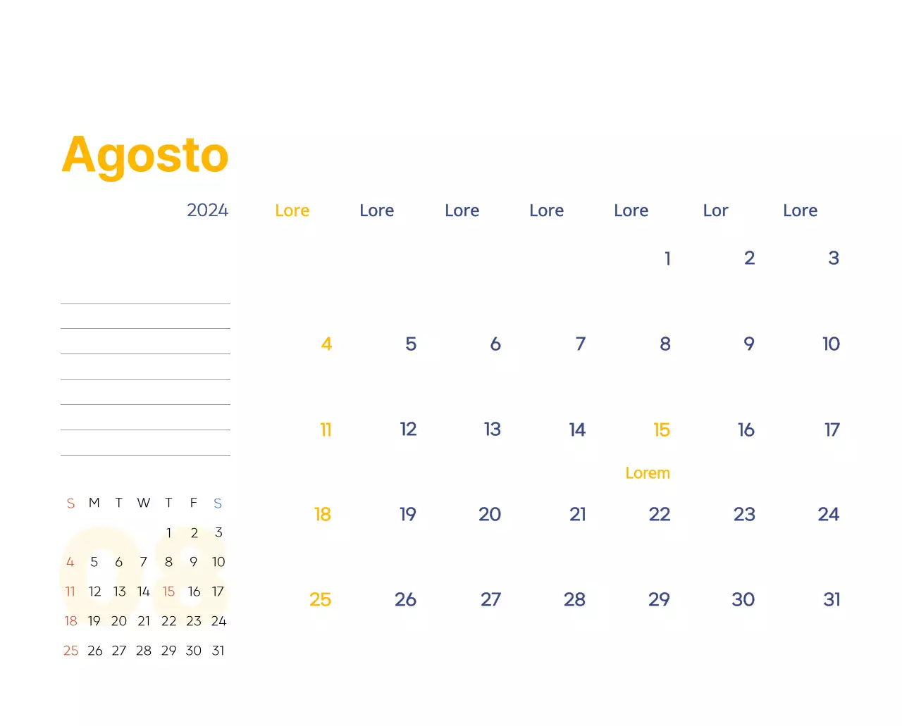 Calendario di lavoro con splendide illustrazioni