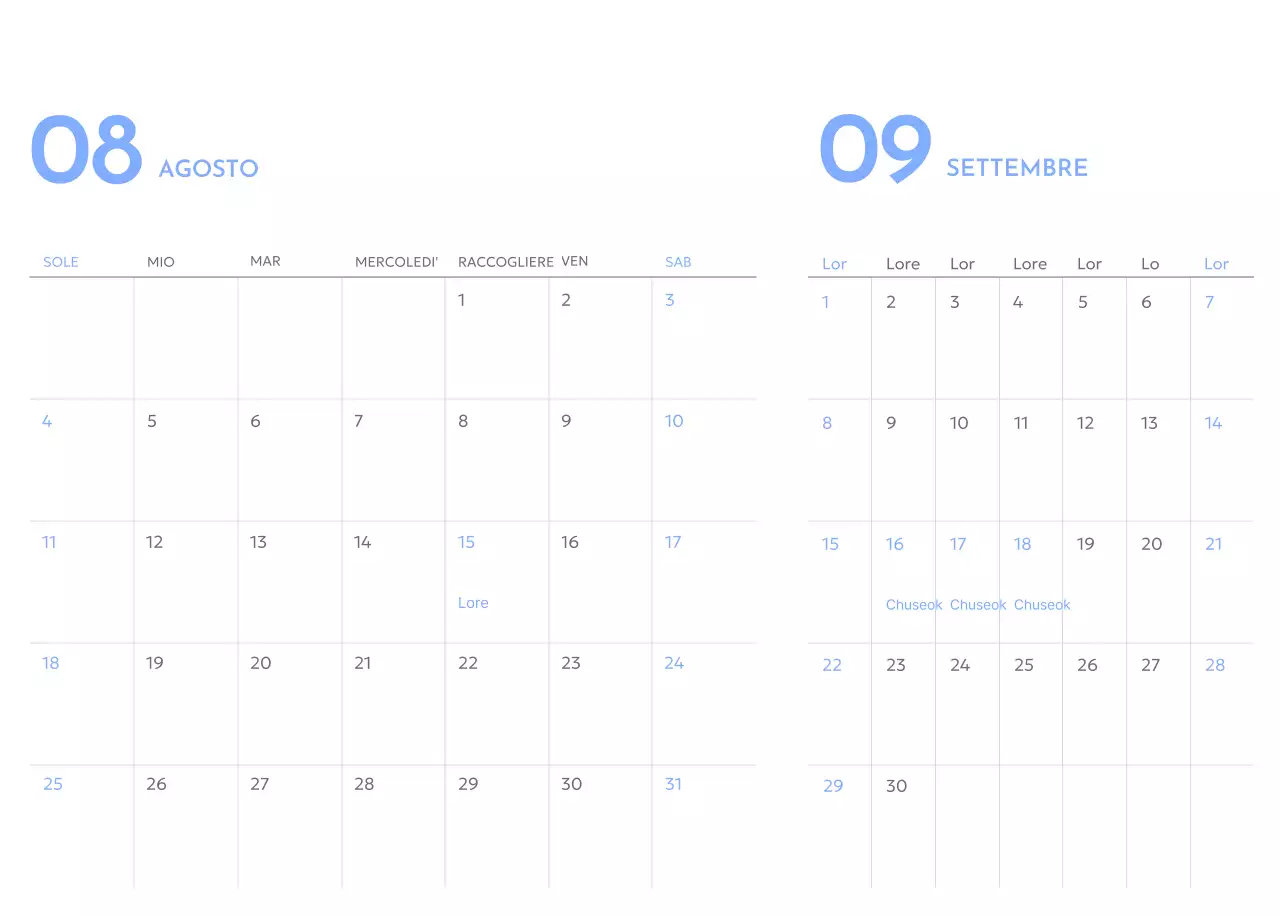 Calendario con tracker degli obiettivi con accenti blu