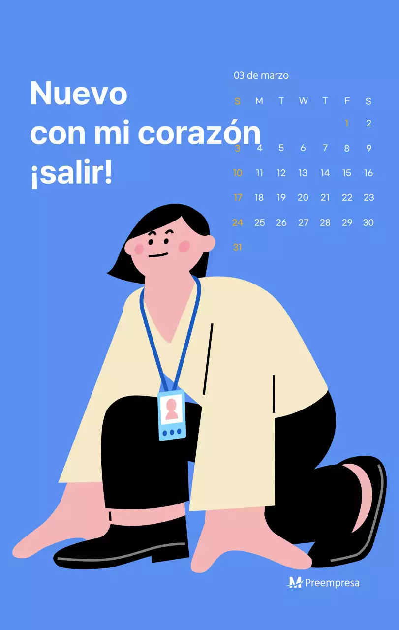 Calendario motivacional con ilustraciones llenas de energía y citas positivas sobre fondo azul claro