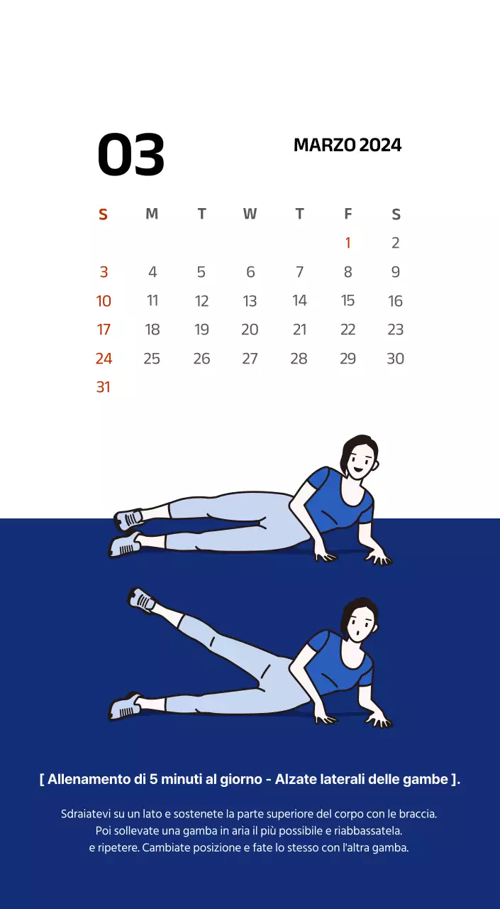 Calendario semplice con illustrazioni pulite in blu