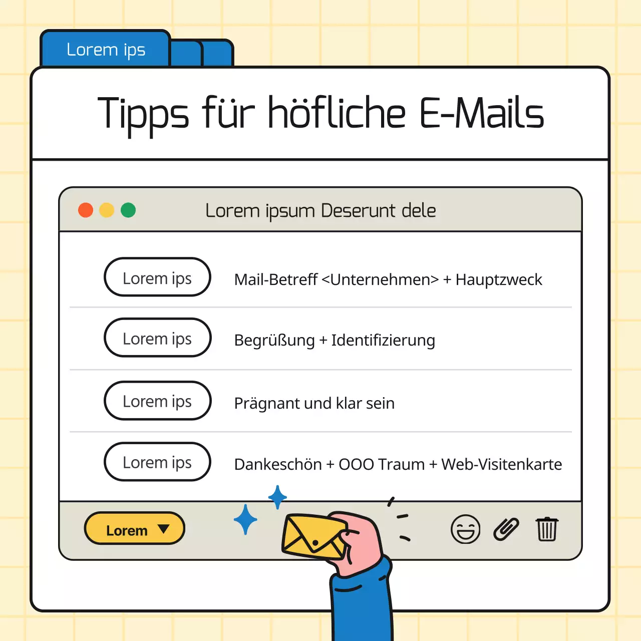 Bewerben Sie einfache Geschäftstipps in Blau und Gelb