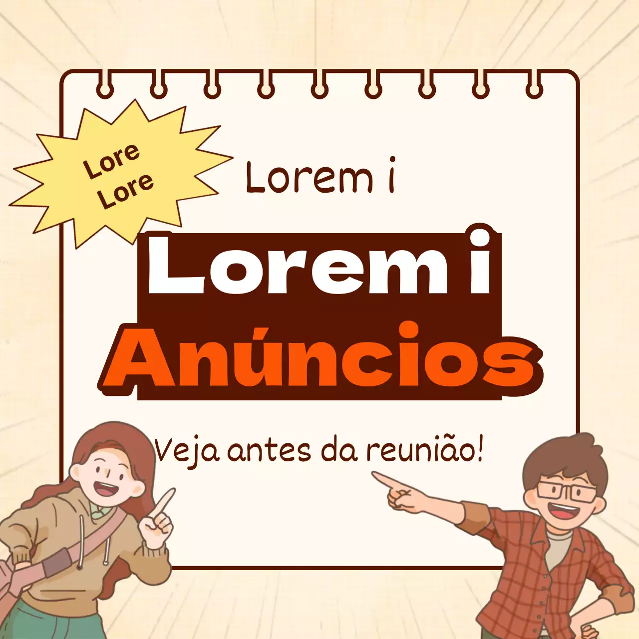 Anúncio de reunião do clube retro laranja e bege