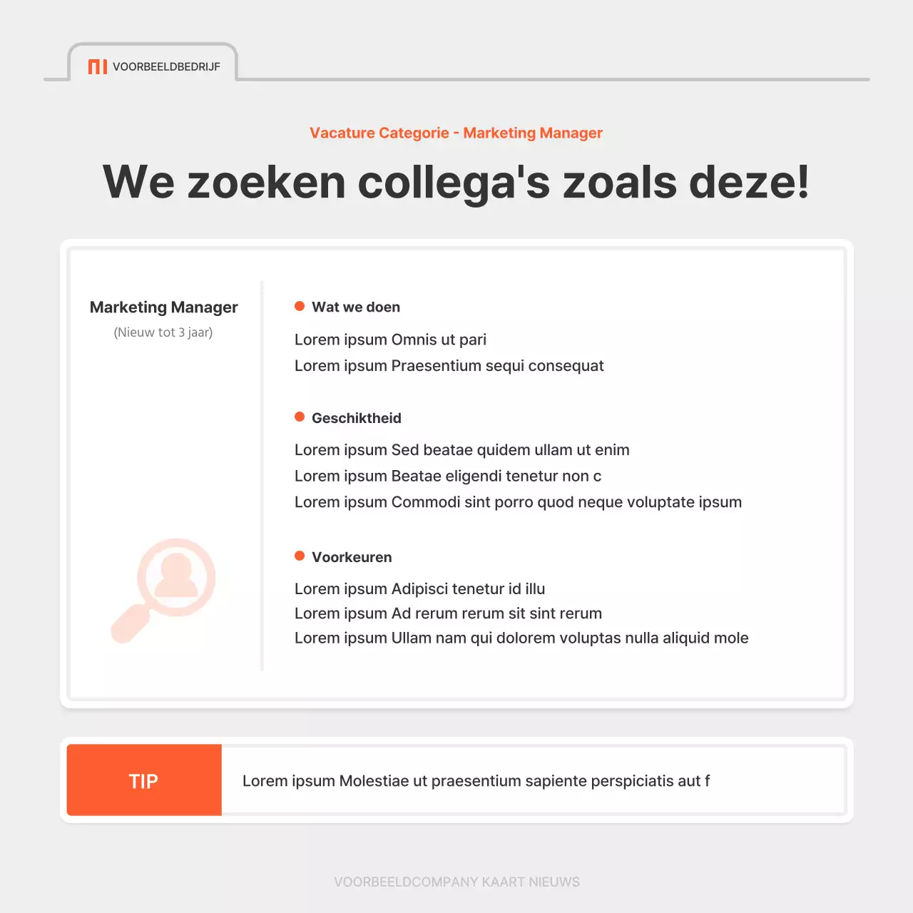 Een eenvoudige bedrijfsvacature in rood en grijs