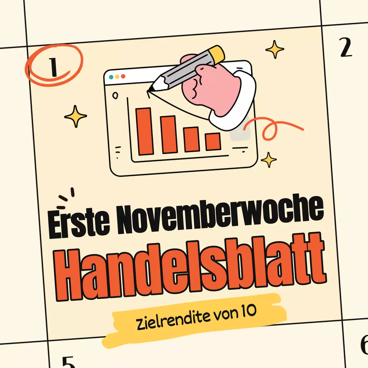 Werbung für ein einfaches Börsenjournal in Elfenbein und Orange