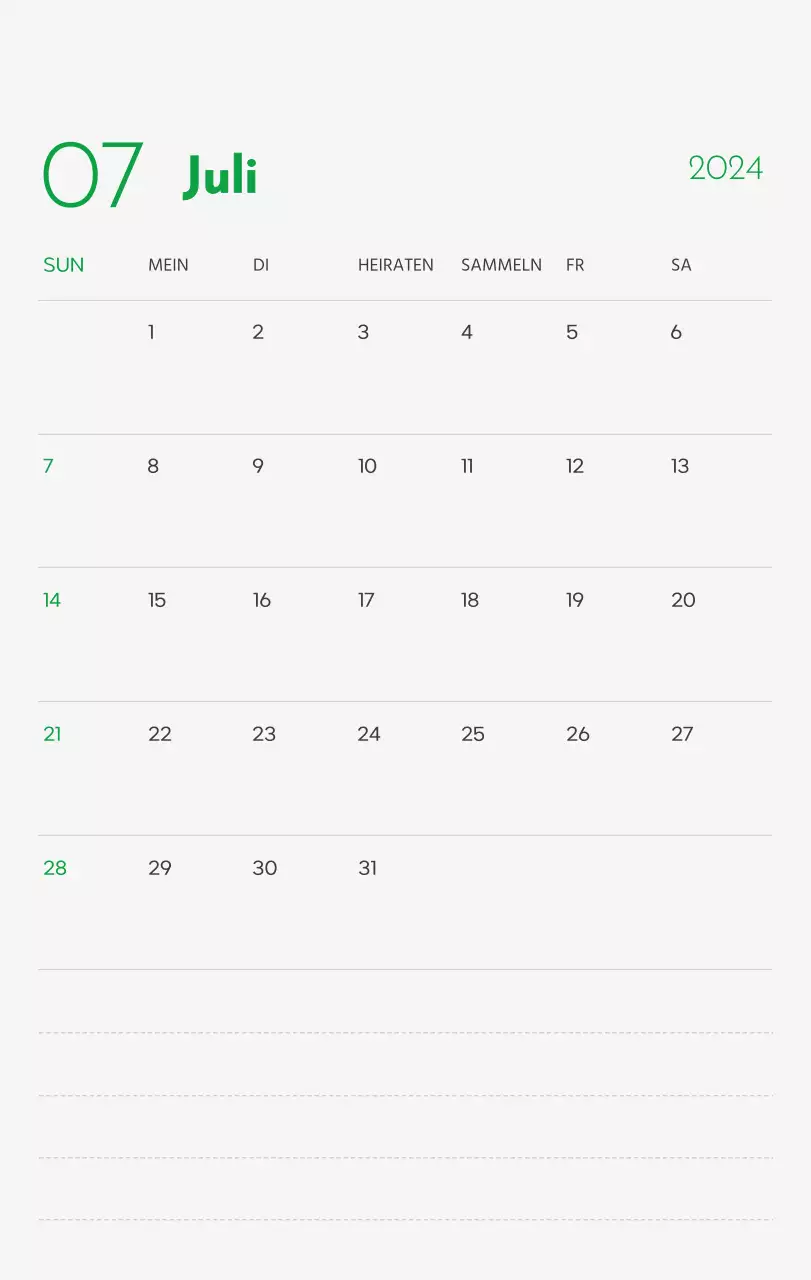 Ein Kalender mit einem Bild eines Welpen und einer niedlichen Botschaft in grünen Akzenten
