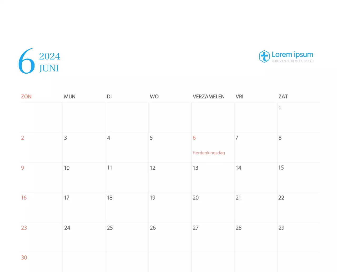 Blauw modern concept kerkkalender