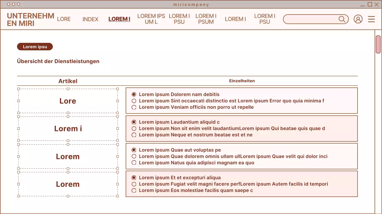 Einfaches Design für eine Webseite in Beige und Weiß