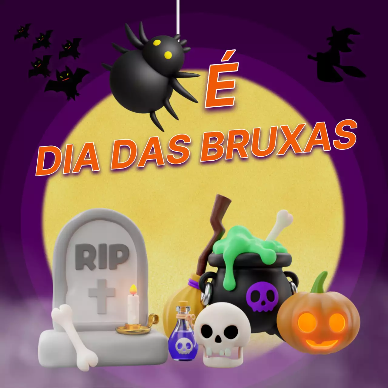 Promover ideias fantásticas para o Dia das Bruxas em roxo e laranja