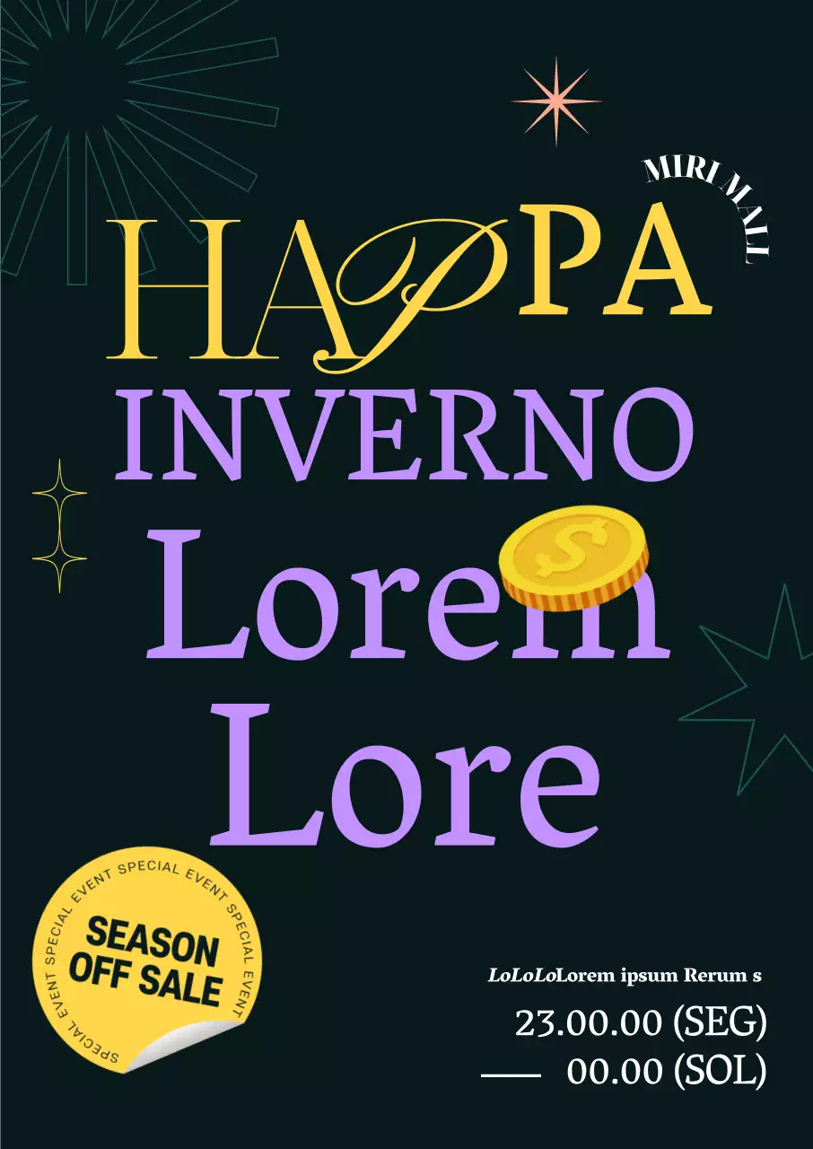 Ofertas semanais sazonais de inverno elegantes com um esquema simples e tipos de letra ingleses arrojados e modernos e gráficos geométricos.