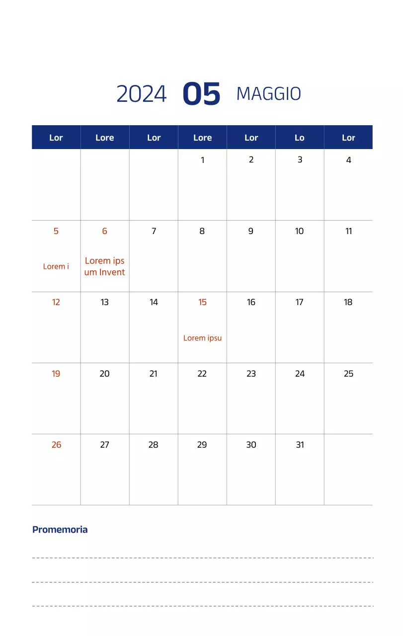 Calendario semplice con illustrazioni pulite in blu