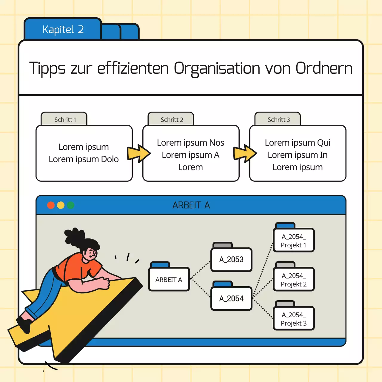 Bewerben Sie einfache Geschäftstipps in Blau und Gelb
