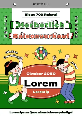 Retro-Herbstverkaufs-Kalenderanzeige in Gelb und Chartreuse