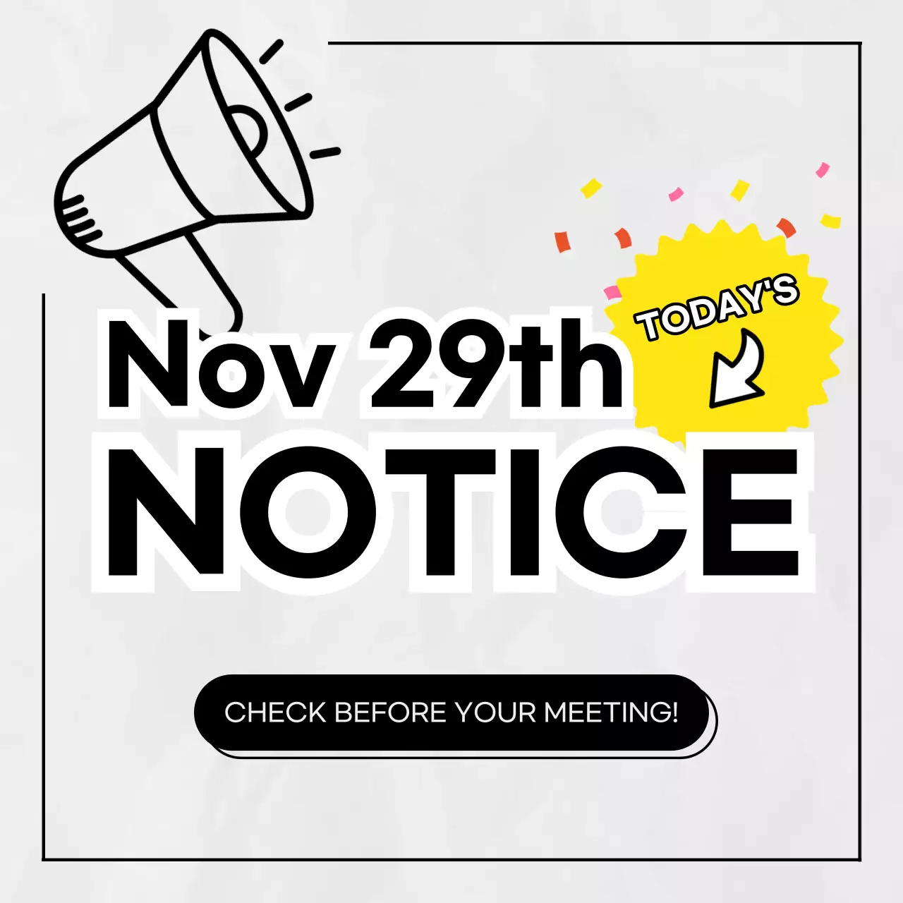 Simple black and white club meeting announcements