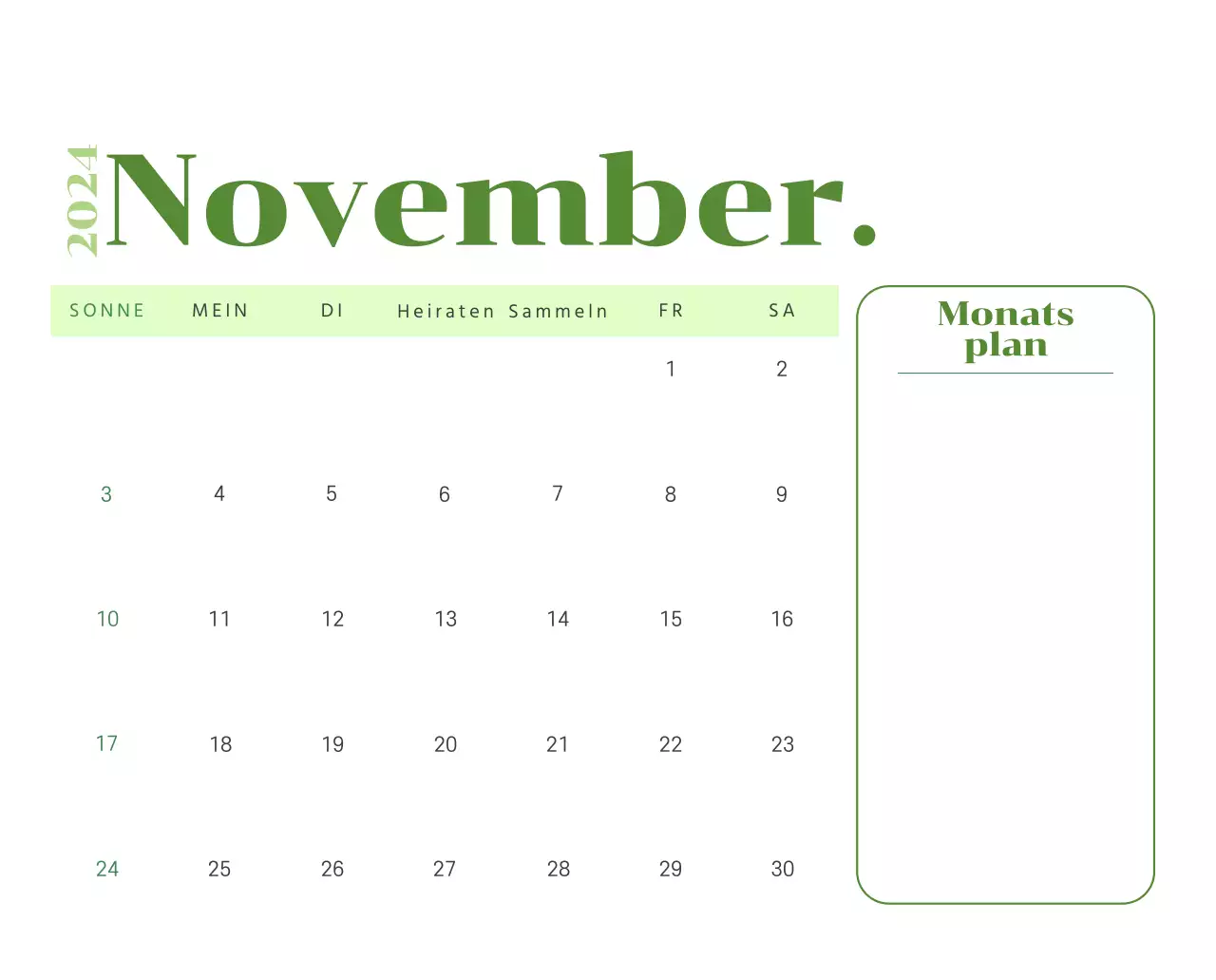 Kalender mit Jugendillustrationen auf gelbem und grünem Hintergrund