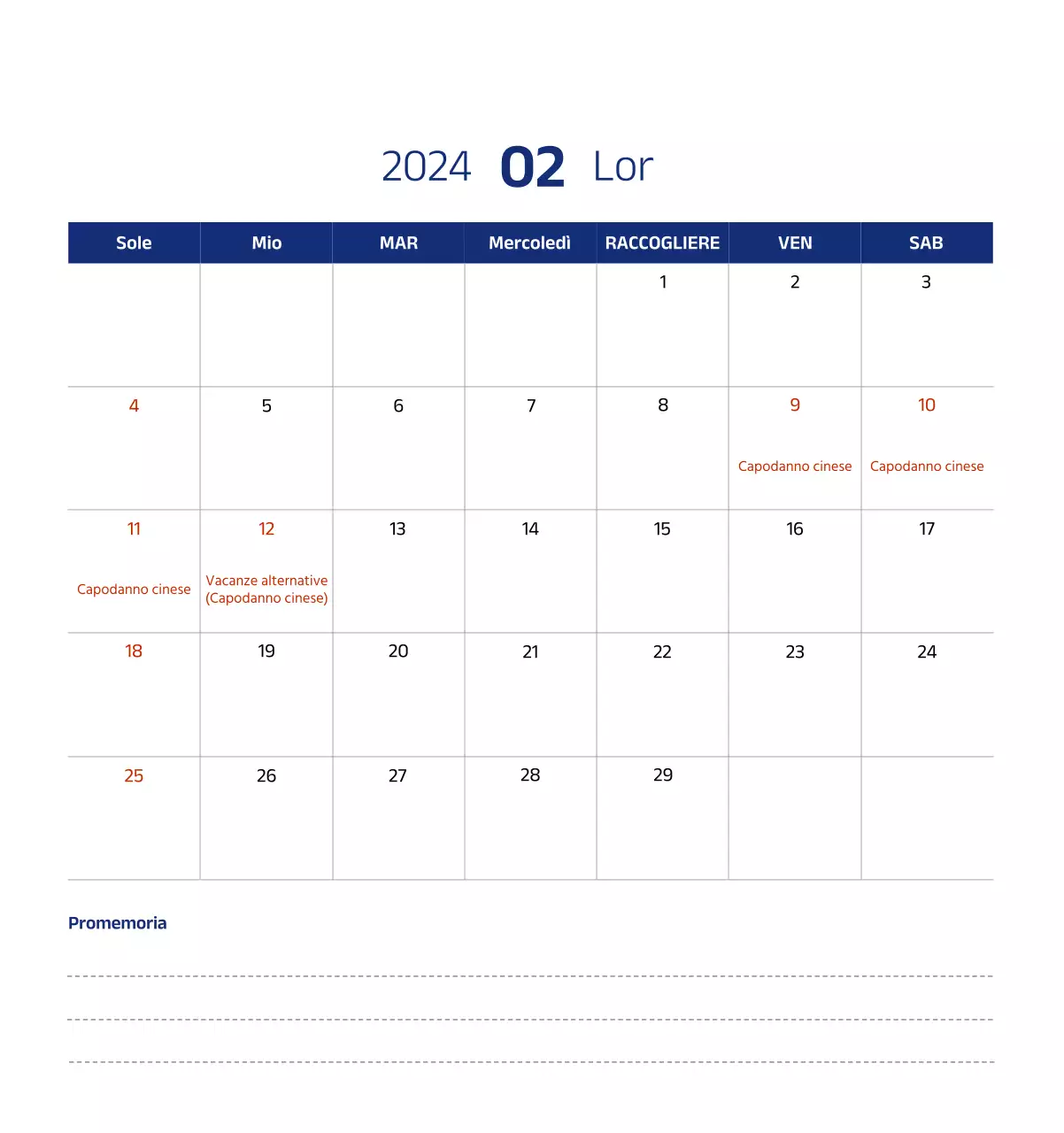 Calendario semplice con illustrazioni pulite in blu